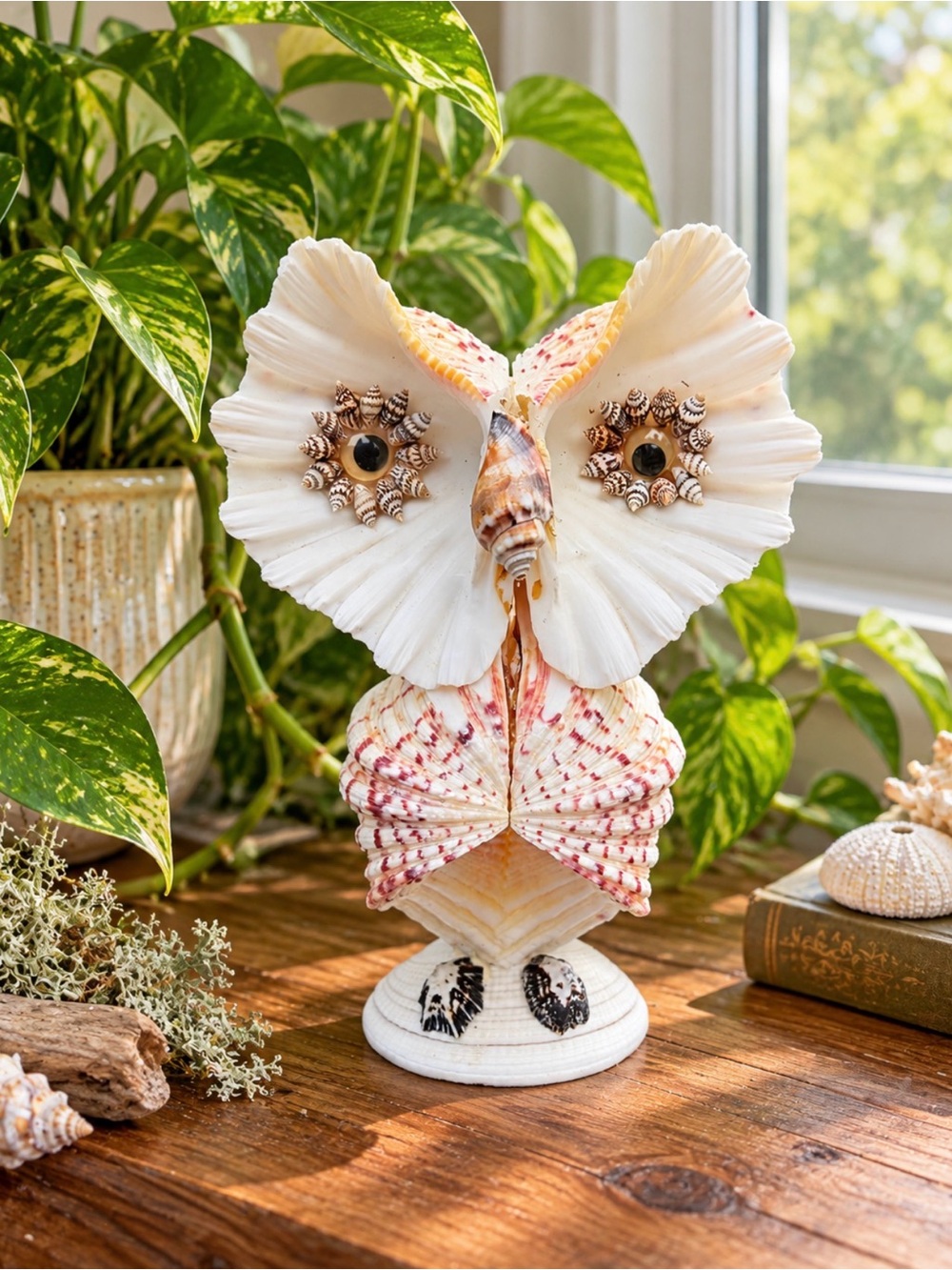 Vintage Handcrafted SeaShell Owl | 8”+
